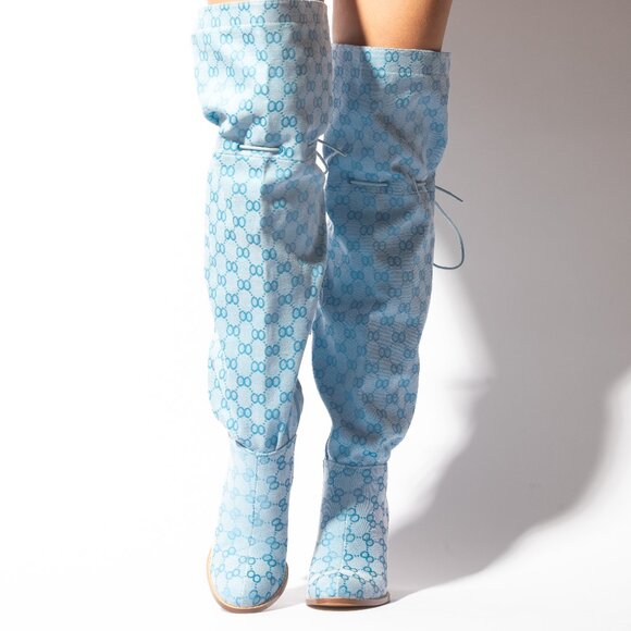 Brand new | Best seller | Monogram Canvas Thigh High Boots (BLUE) - Picture 1 of 3